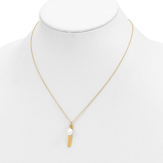 6-7mm Freshwater Pearl Necklace in 14K Yellow Gold with Brushed and Hammered Finish