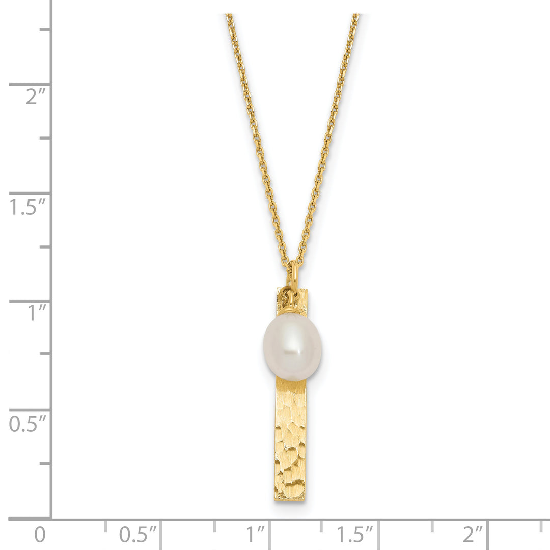6-7mm Freshwater Pearl Necklace in 14K Yellow Gold with Brushed and Hammered Finish