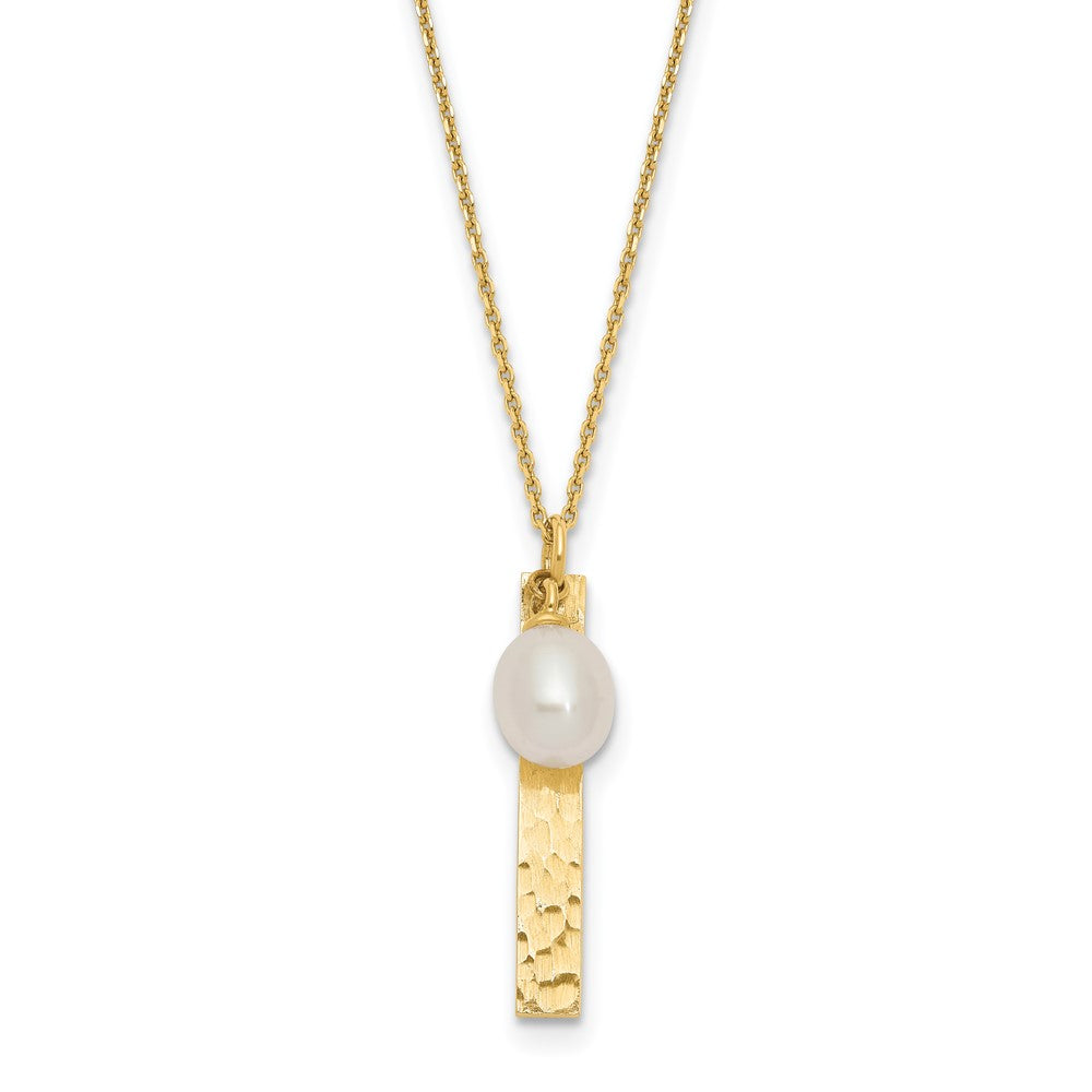 6-7mm Freshwater Pearl Necklace in 14K Yellow Gold with Brushed and Hammered Finish