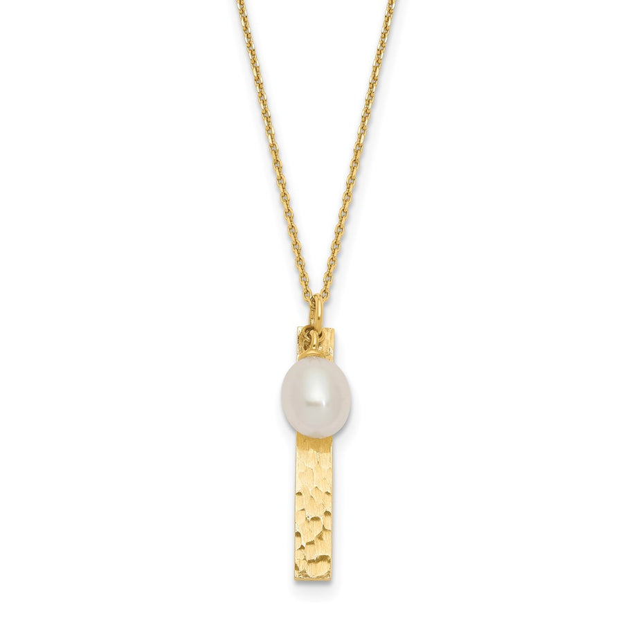 Collar de Perla de Agua Dulce de 6-7 mm en Oro Amarillo de 14K con Acabado Cepillado y Martillado