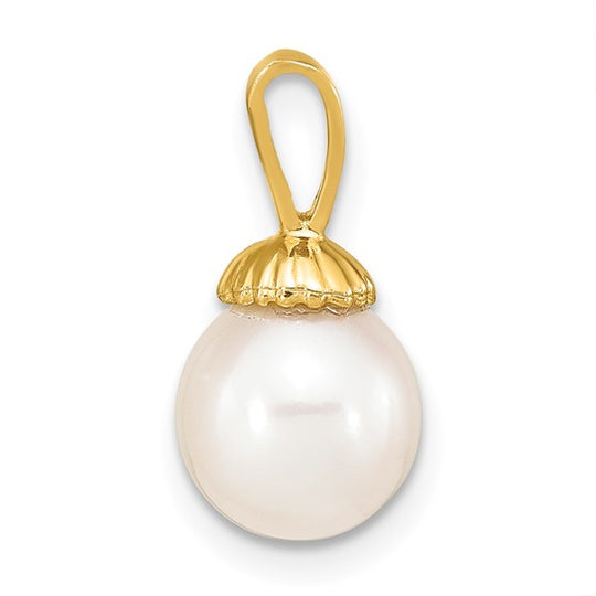 8-9mm Round White Freshwater Pearl Pendant in 14k Yellow Gold