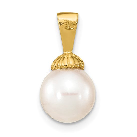 8-9mm Round White Freshwater Pearl Pendant in 14k Yellow Gold