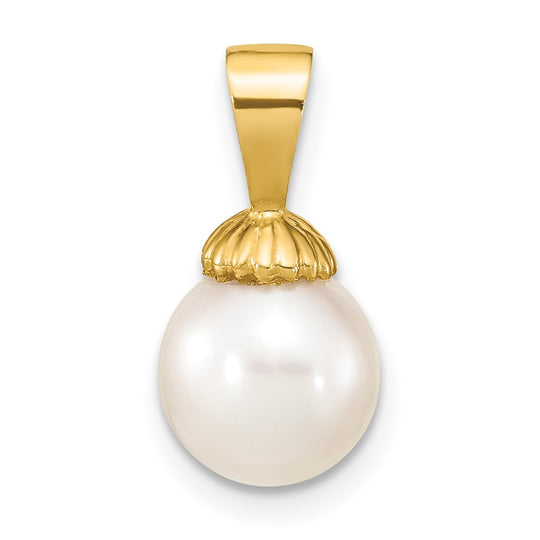 8-9mm Round White Freshwater Pearl Pendant in 14k Yellow Gold