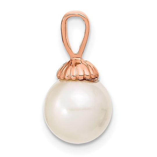 8-9mm Round White Cultured Freshwater Pearl Pendant in 14k Rose Gold