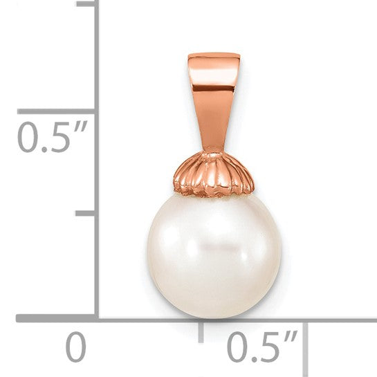 8-9mm Round White Cultured Freshwater Pearl Pendant in 14k Rose Gold
