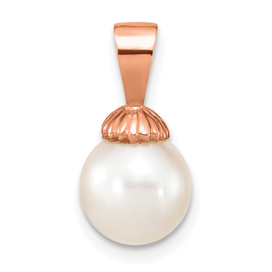 8-9mm Round White Cultured Freshwater Pearl Pendant in 14k Rose Gold