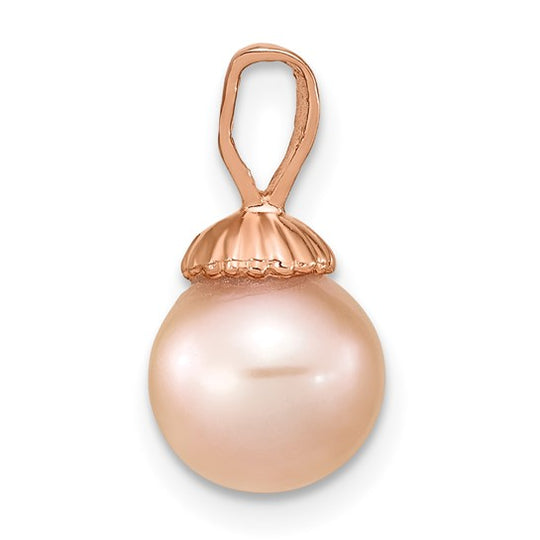 8-9mm Round Pink Cultured Freshwater Pearl Pendant in 14k Rose Gold