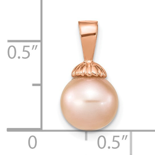 8-9mm Round Pink Cultured Freshwater Pearl Pendant in 14k Rose Gold