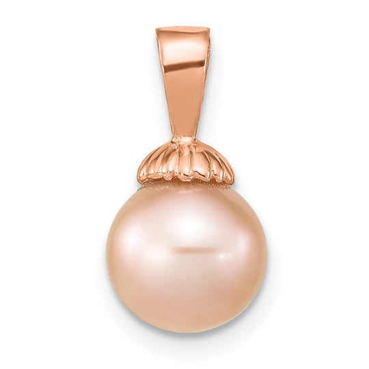8-9mm Round Pink Cultured Freshwater Pearl Pendant in 14k Rose Gold