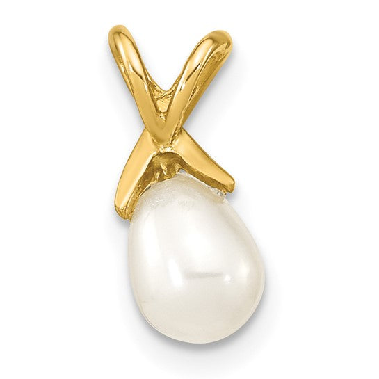 5-6mm White Cultured Freshwater Teardrop Pearl Pendant in 14k Yellow Gold