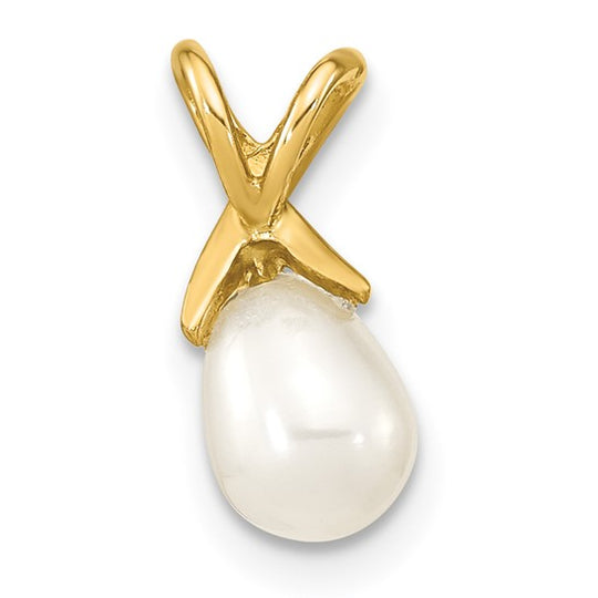 5-6mm White Cultured Freshwater Teardrop Pearl Pendant in 14k Yellow Gold