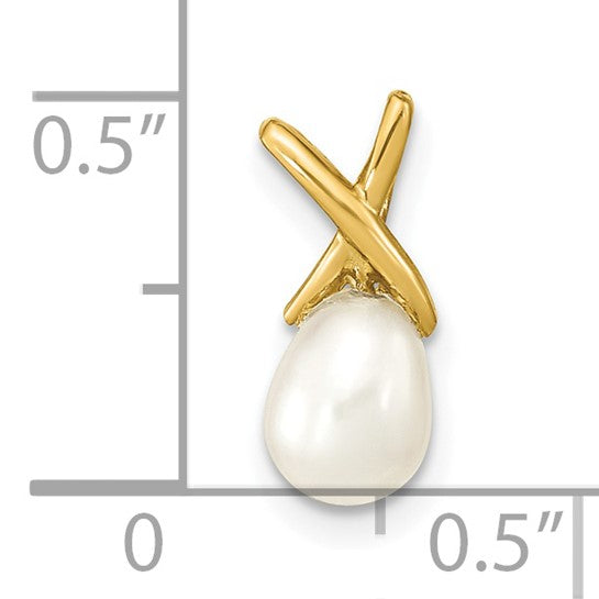 5-6mm White Cultured Freshwater Teardrop Pearl Pendant in 14k Yellow Gold