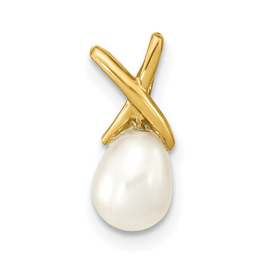 5-6mm White Cultured Freshwater Teardrop Pearl Pendant in 14k Yellow Gold