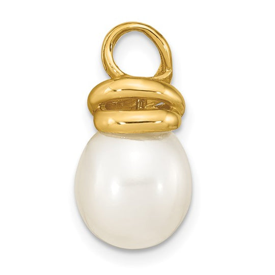 9-10mm Rice-Shaped White Freshwater Cultured Pearl Pendant in 14k Yellow Gold
