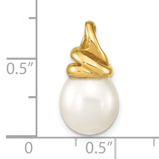 9-10mm Rice-Shaped White Freshwater Cultured Pearl Pendant in 14k Yellow Gold