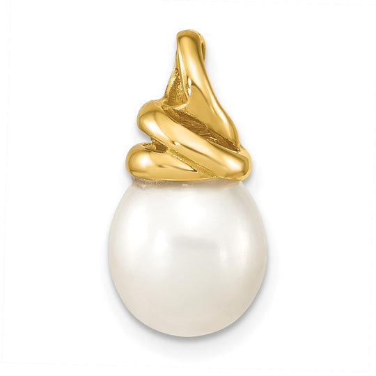 9-10mm Rice-Shaped White Freshwater Cultured Pearl Pendant in 14k Yellow Gold