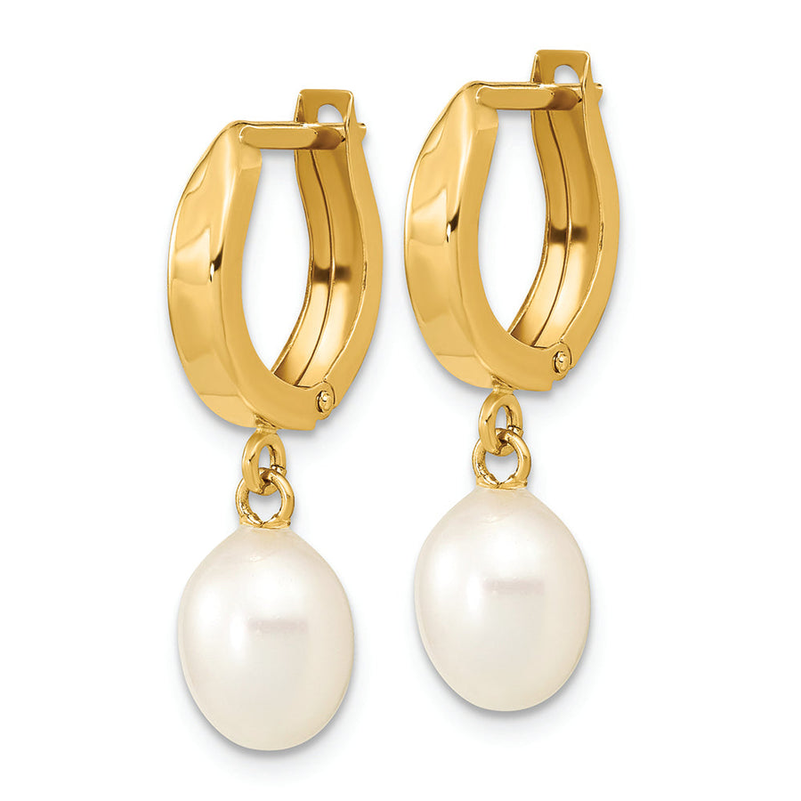 Aretes de Oro de 14k con Perla Cultivada de Agua Dulce en Forma de Lágrima y Aro Colgante