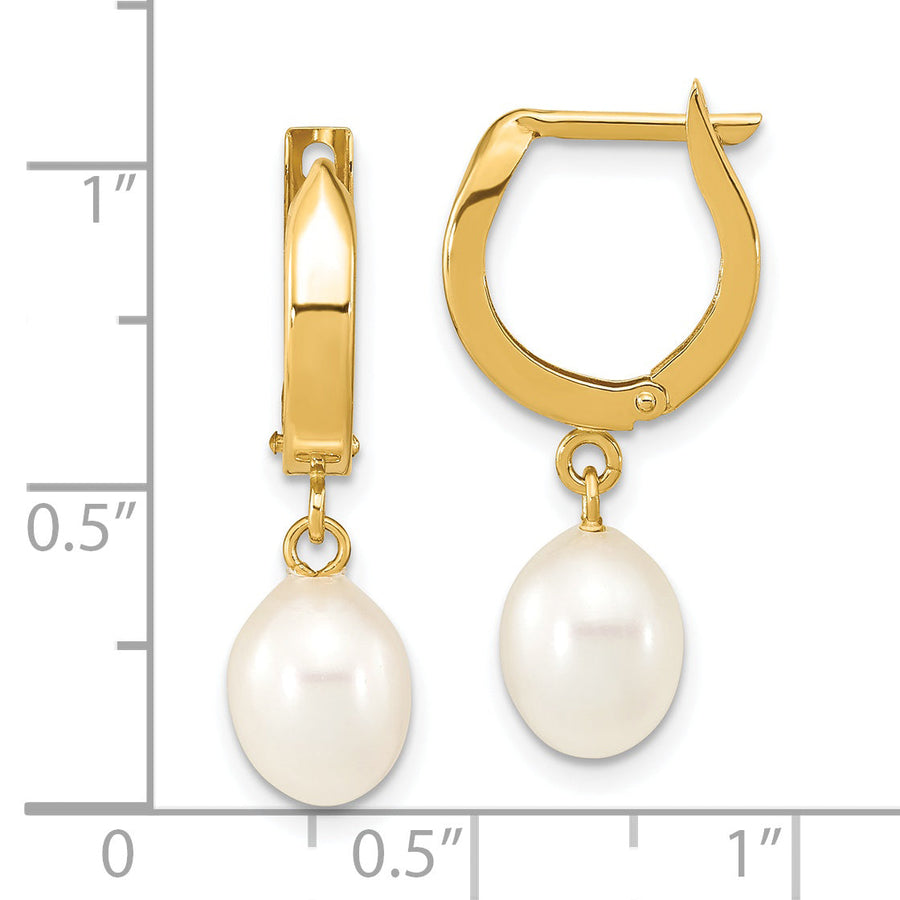 Aretes de Oro de 14k con Perla Cultivada de Agua Dulce en Forma de Lágrima y Aro Colgante