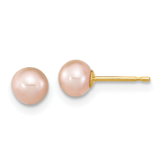 Set of earrings and pendant with 4-5mm round pink freshwater cultured pearls in 14k yellow gold Madi K