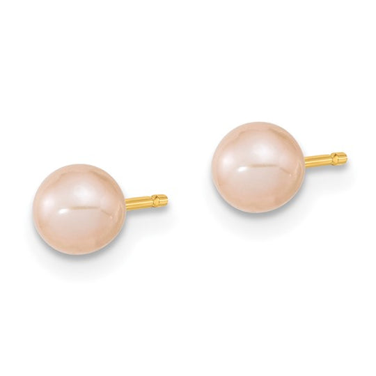 Set of earrings and pendant with 4-5mm round pink freshwater cultured pearls in 14k yellow gold Madi K