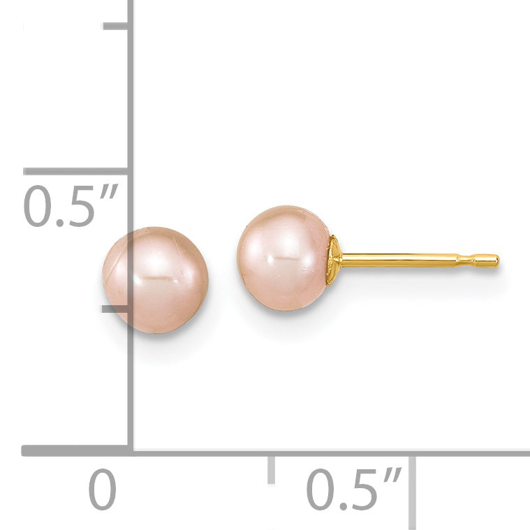 Set of earrings and pendant with 4-5mm round pink freshwater cultured pearls in 14k yellow gold Madi K