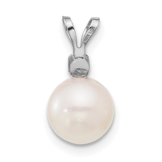 Pendant with 7-8 mm White Round Akoya Pearl and 0.05 Ct Diamond in 14k White Gold