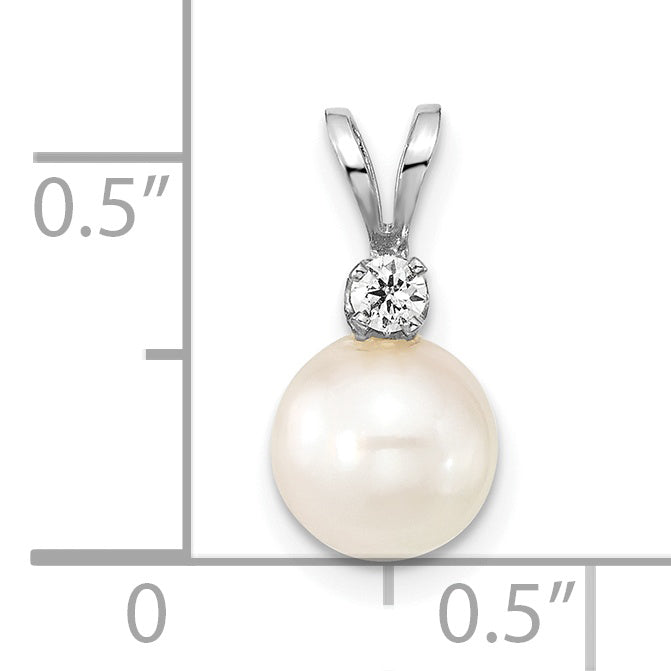 Pendant with 7-8 mm White Round Akoya Pearl and 0.05 Ct Diamond in 14k White Gold