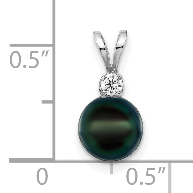 1/20 Carat Round Black Akoya Pearl and Diamond Pendant in 14K White Gold