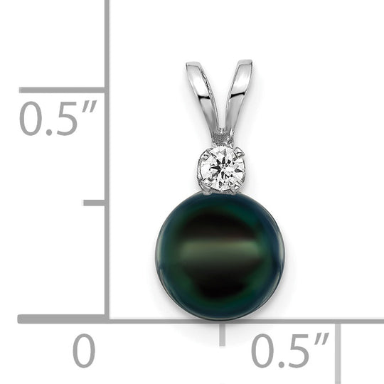 1/20 Carat Round Black Akoya Pearl and Diamond Pendant in 14K White Gold