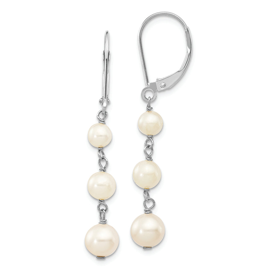 Pendientes Colgantes Graduados con Perlas Cultivadas de Agua Dulce Semirredondas de 4-6mm en Oro Blanco de 14k con Cierre Leverback