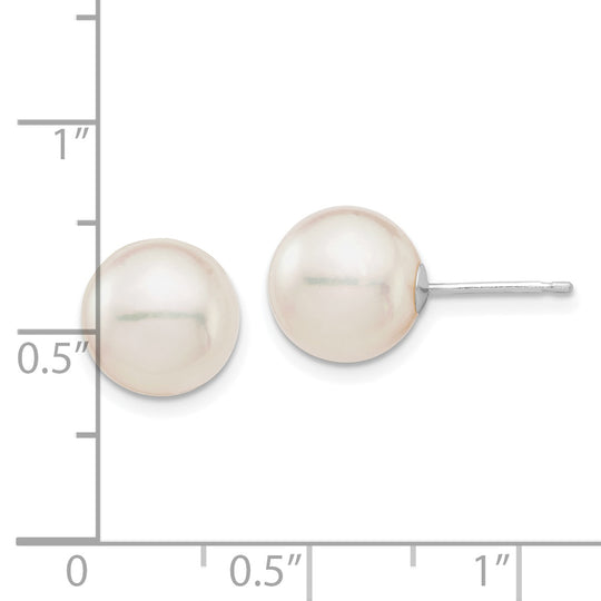 Aretes de Perla Akoya Cultivada de Agua Salada Redonda Blanca (9-10 mm) en Oro Blanco de 14k