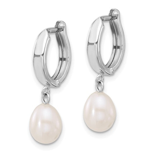 Aretes de Oro de 14k con Perla Cultivada de Agua Dulce en Forma de Lágrima y Aro Colgante