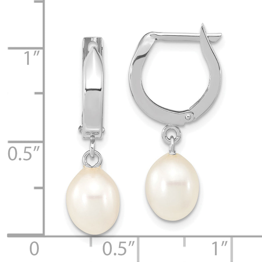 Aretes de Oro de 14k con Perla Cultivada de Agua Dulce en Forma de Lágrima y Aro Colgante