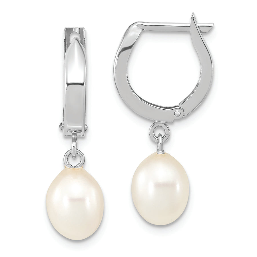 Aretes de Oro de 14k con Perla Cultivada de Agua Dulce en Forma de Lágrima y Aro Colgante