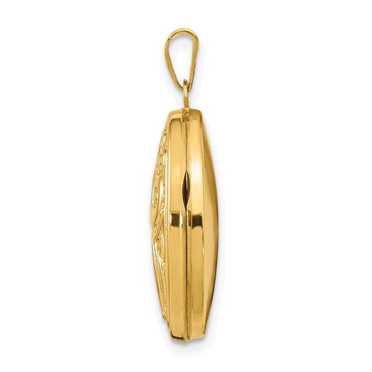 14k Yellow Gold Oval Locket with Domed Scroll Design