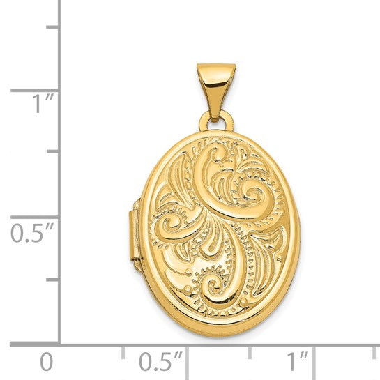14k Yellow Gold Oval Locket with Domed Scroll Design