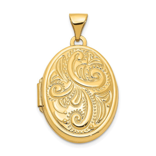 14k Yellow Gold Oval Locket with Domed Scroll Design