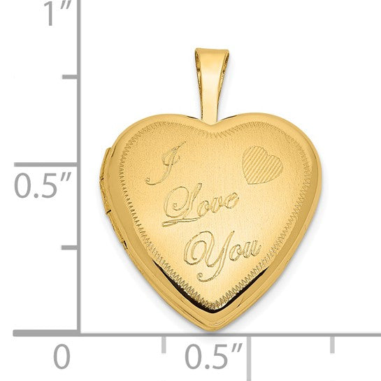 "I LOVE YOU" Heart Locket in 14k Polished and Satin-Finished Yellow Gold