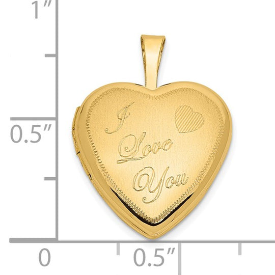 "I LOVE YOU" Heart Locket in 14k Polished and Satin-Finished Yellow Gold