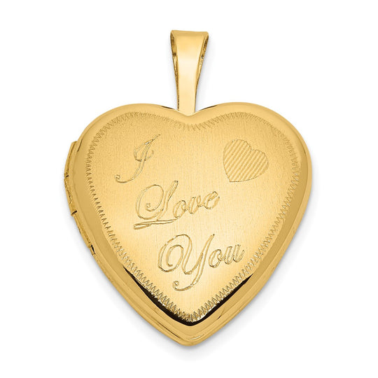 "I LOVE YOU" Heart Locket in 14k Polished and Satin-Finished Yellow Gold
