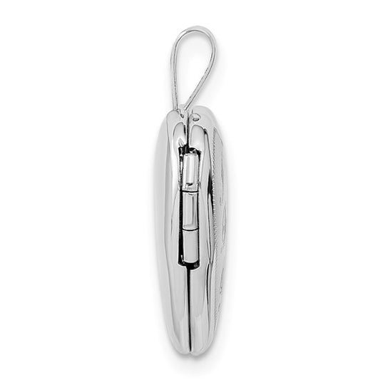 14k White Gold "I LOVE YOU" Satin Heart Locket (16mm)