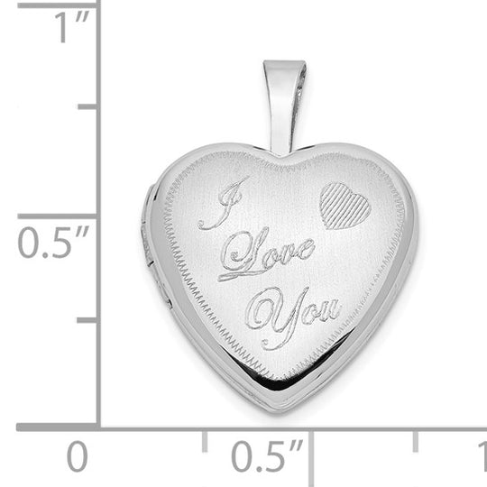 14k White Gold "I LOVE YOU" Satin Heart Locket (16mm)