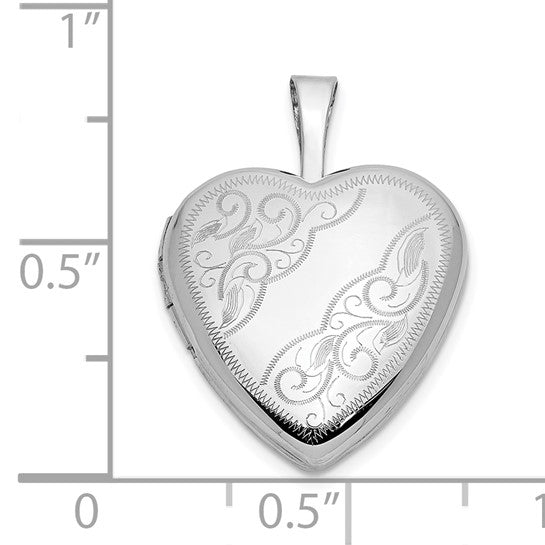 14k White Gold 16mm Floral Heart Locket
