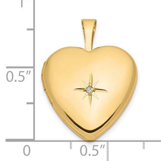 16mm Heart-Shaped Medallion with 0.01 ct Diamond Star in 14k Yellow Gold