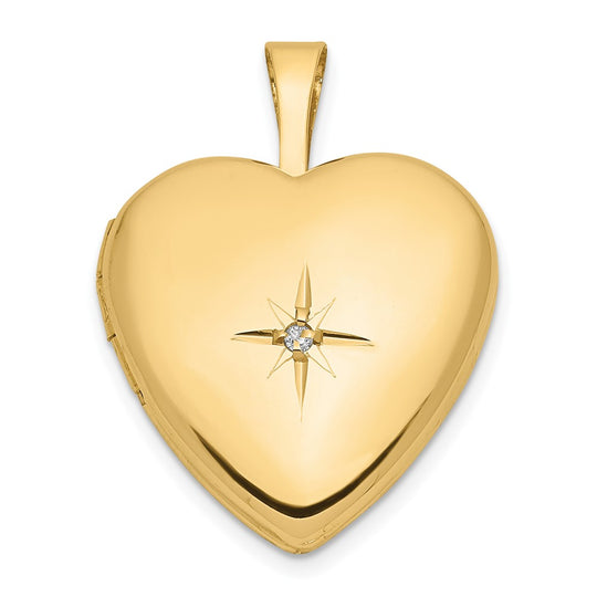 16mm Heart-Shaped Medallion with 0.01 ct Diamond Star in 14k Yellow Gold