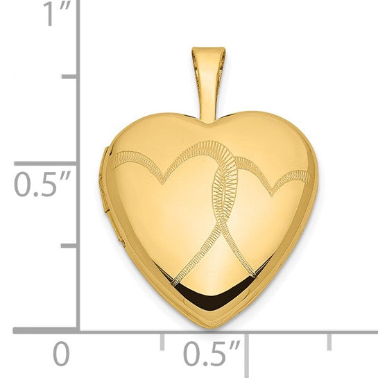 14k Gold Double Hearts Locket 16mm
