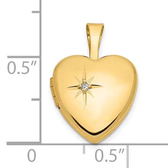 14k Yellow Gold Heart Locket with 0.01 ct Diamond (12 mm)