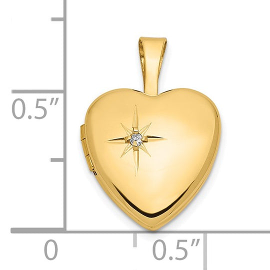 14k Yellow Gold Heart Locket with 0.01 ct Diamond (12 mm)