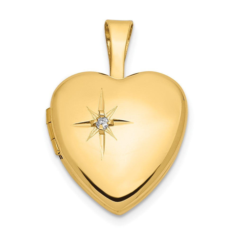 14k Yellow Gold Heart Locket with 0.01 ct Diamond (12 mm)