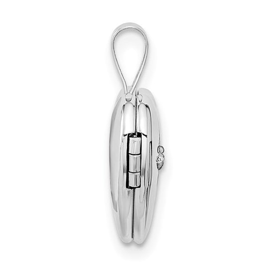 14k White Gold Heart Locket with 0.01 ct Diamond (12 mm)